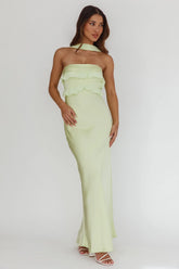 Damsel Reverse Halter Frill Trim Maxi Dress Sage