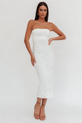 Bia Strapless Embroidered Midi Dress White