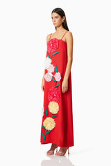 Buttercup Embroidered Maxi Dress In Red