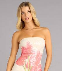 Love Language Floral Sequin Tube Mini Dress