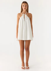 Soft Breeze Linen Mini Dress - White