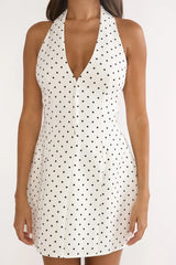 Elisabet Halter Neck Mini Dress Polka Dot White