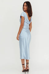 Loveland Cap Sleeve Cowl Back Midi Dress Baby Blue