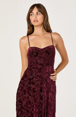 Velvet Floral Burnout Bustier Midi Dress
