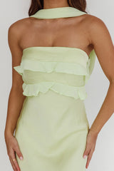 Damsel Reverse Halter Frill Trim Maxi Dress Sage