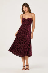 Velvet Floral Burnout Bustier Midi Dress