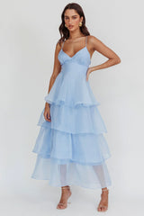 Made For You Tiered Ruffle Midi Dress Blue