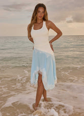 Brionee Midi Dress - Pale Blue & White