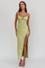 Winter Moon Strapless Lace Trim Midi Dress Sage