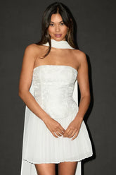 Laubrey White Floral Jacquard Mini Dress and Scarf Set