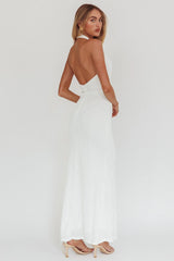 Lush Aura Crossover Halter Neck Maxi Dress White