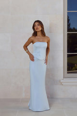 Golden Isle Strapless Satin Maxi Dress Blue