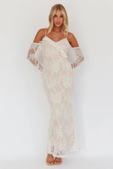 Zarah Off-Shoulder Sleeve Lace Maxi Dress White