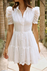In Her Element Embroidered Short Sleeve Mini Dress White