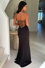 Ophelia Strapless Embellished Satin Maxi Dress - Black