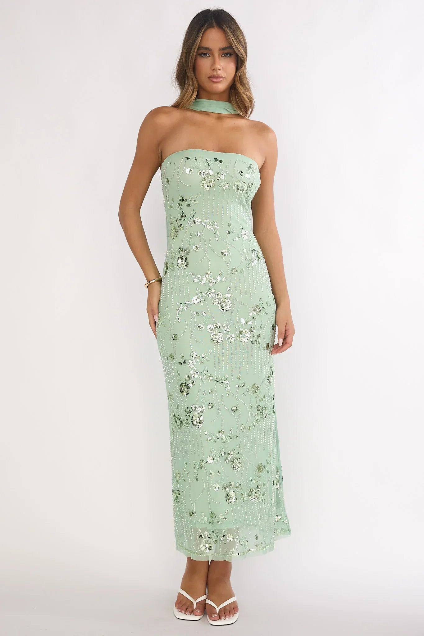 Jeremia Strapless Maxi Dress Sequin Mint