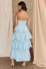 Giavana Strapless Layered Midi Dress Pale Blue