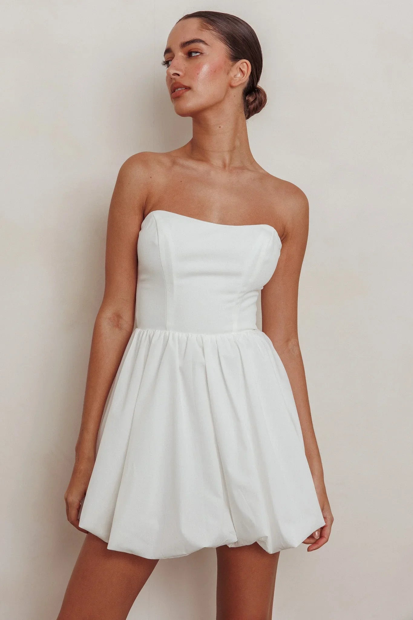 Like Art Strapless Bubble Mini Dress Off White