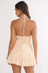 Luna Bloom Bubble Hem Mini Dress Sequin Champagne