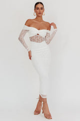 Oliana Off-Shoulder Mesh Maxi Dress White