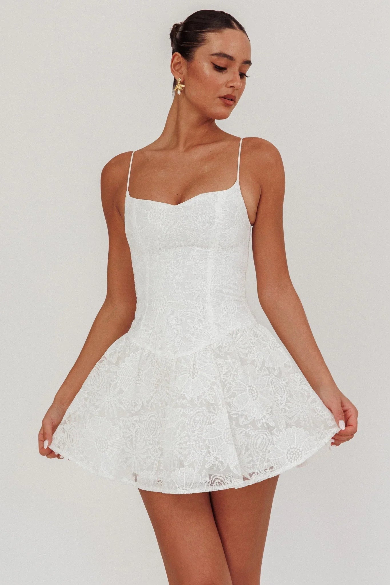 Endearing Embroidered Mesh Mini Dress White