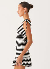 Acacia Mini Dress - Black White Stripe