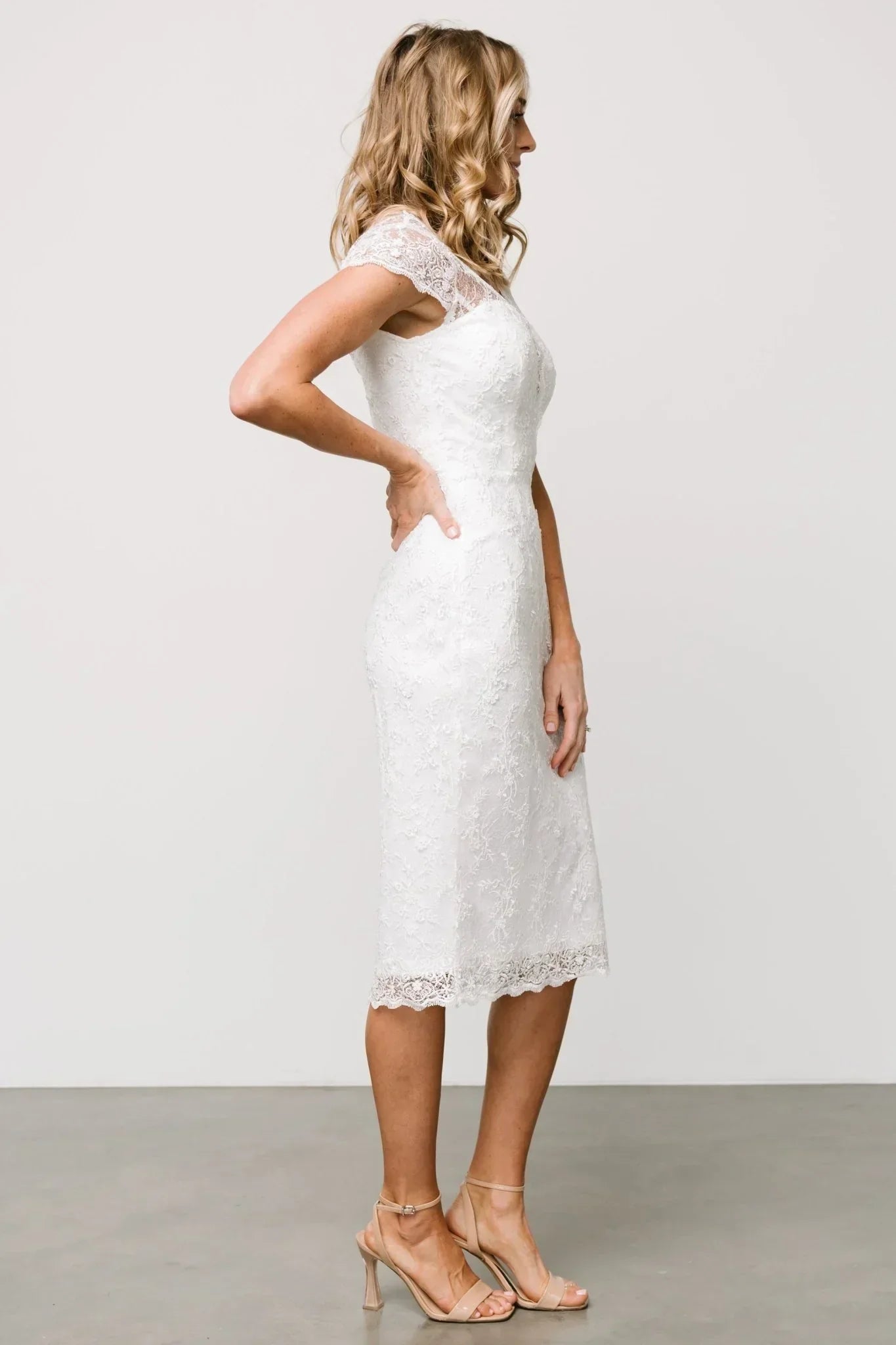 Oriana Embossed Shimmer Midi Dress | Off White
