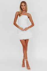 Leni Strapless Embellished Hem Mini Dress White