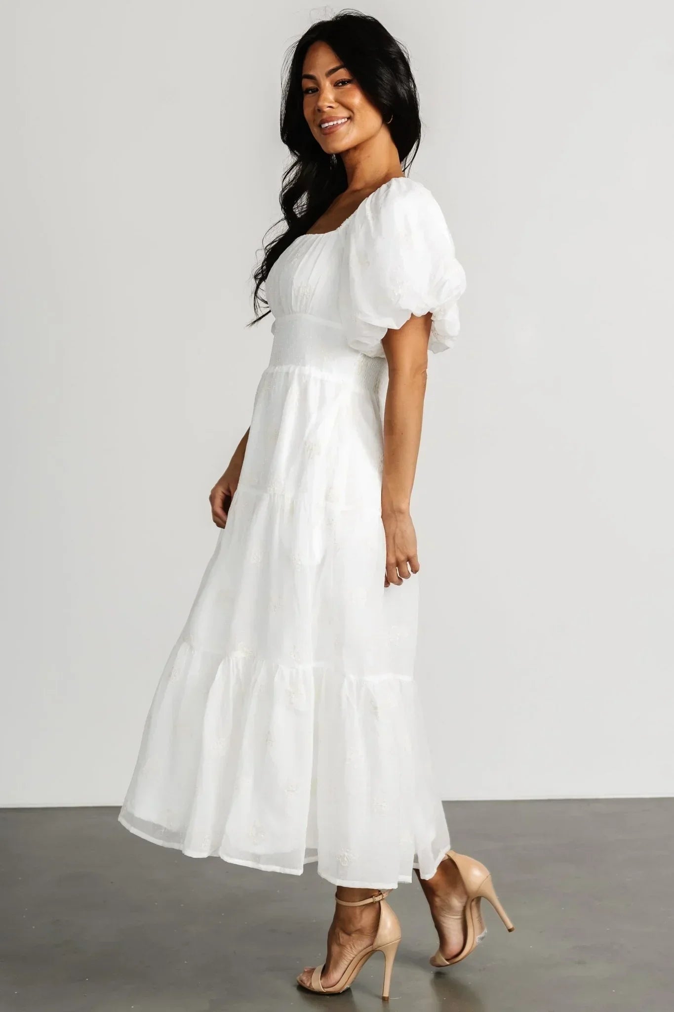 Rina Embroidered Shimmer Dress | Off White
