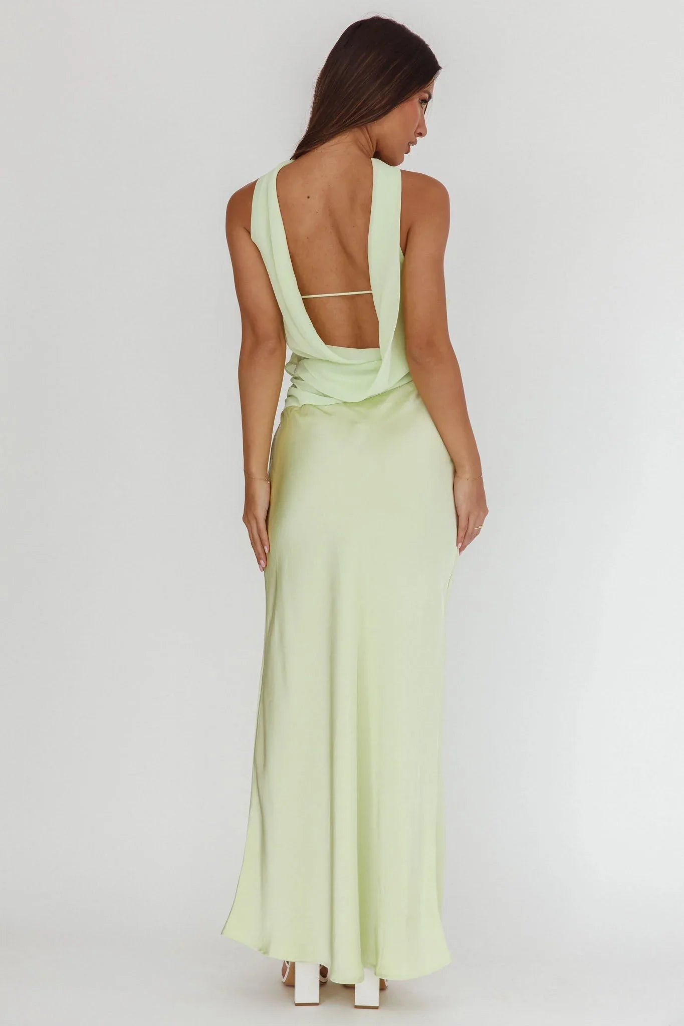 Damsel Reverse Halter Frill Trim Maxi Dress Sage