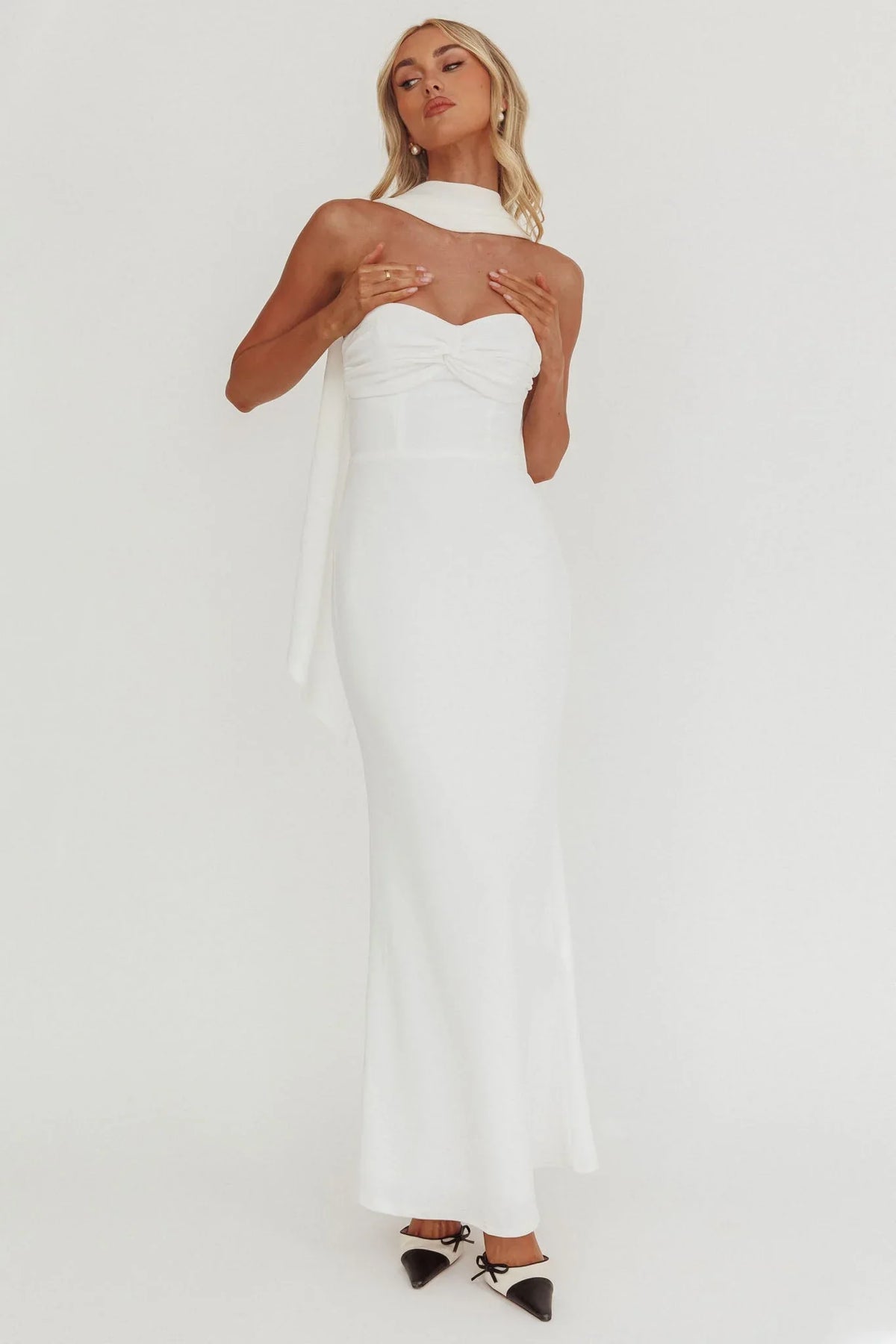 Of The Night Twist Bust Maxi Dress White
