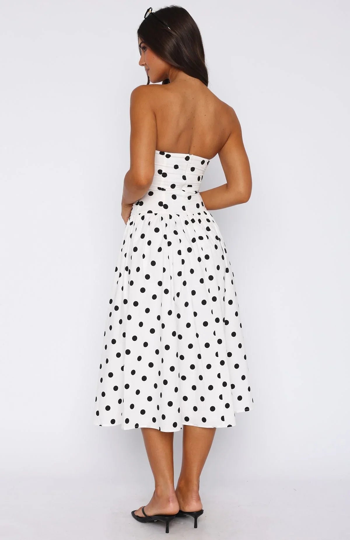 Rich In Love Strapless Midi Dress White/Black Polka Dot