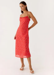 Kahlo Midi Dress - Magenta Red Rose