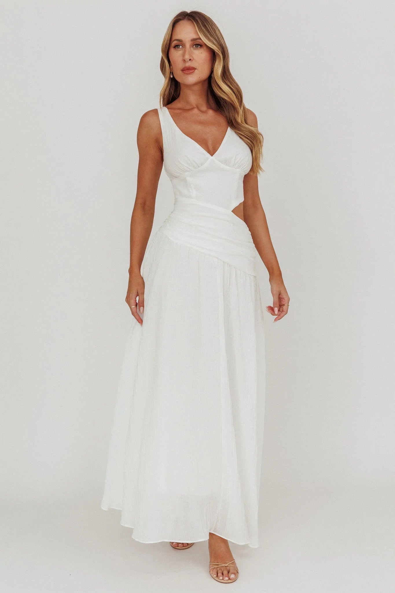 First Dates Waist Cut-Out Maxi Dress White