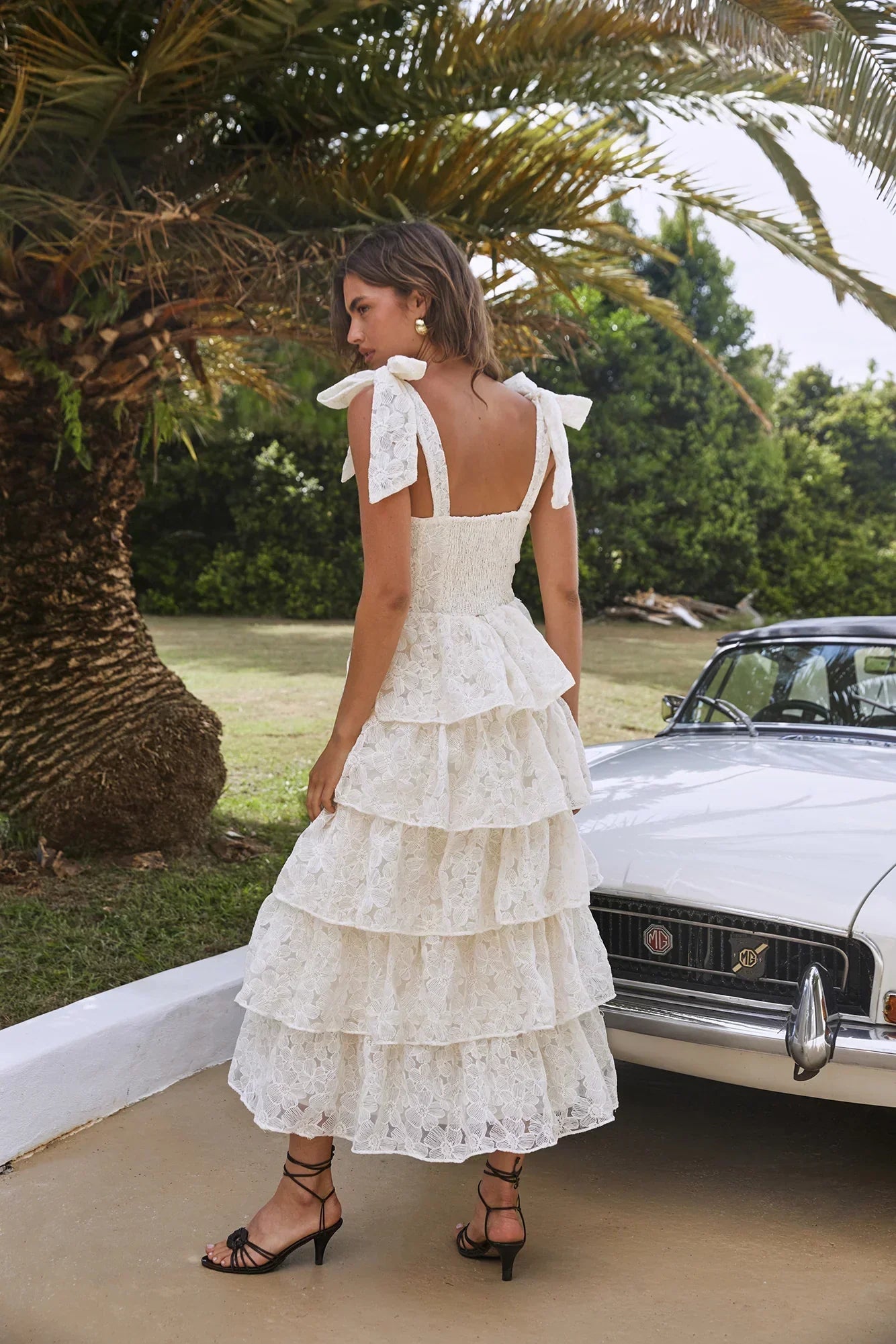 Mediterranean Muse Tiered Midi Dress Ivory