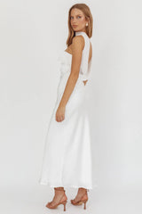 Damsel Reverse Halter Frill Trim Maxi Dress White