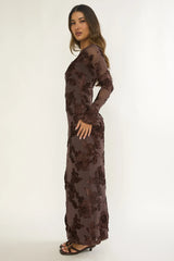 Helsi Long Sleeve Embellished Maxi Dress Brown