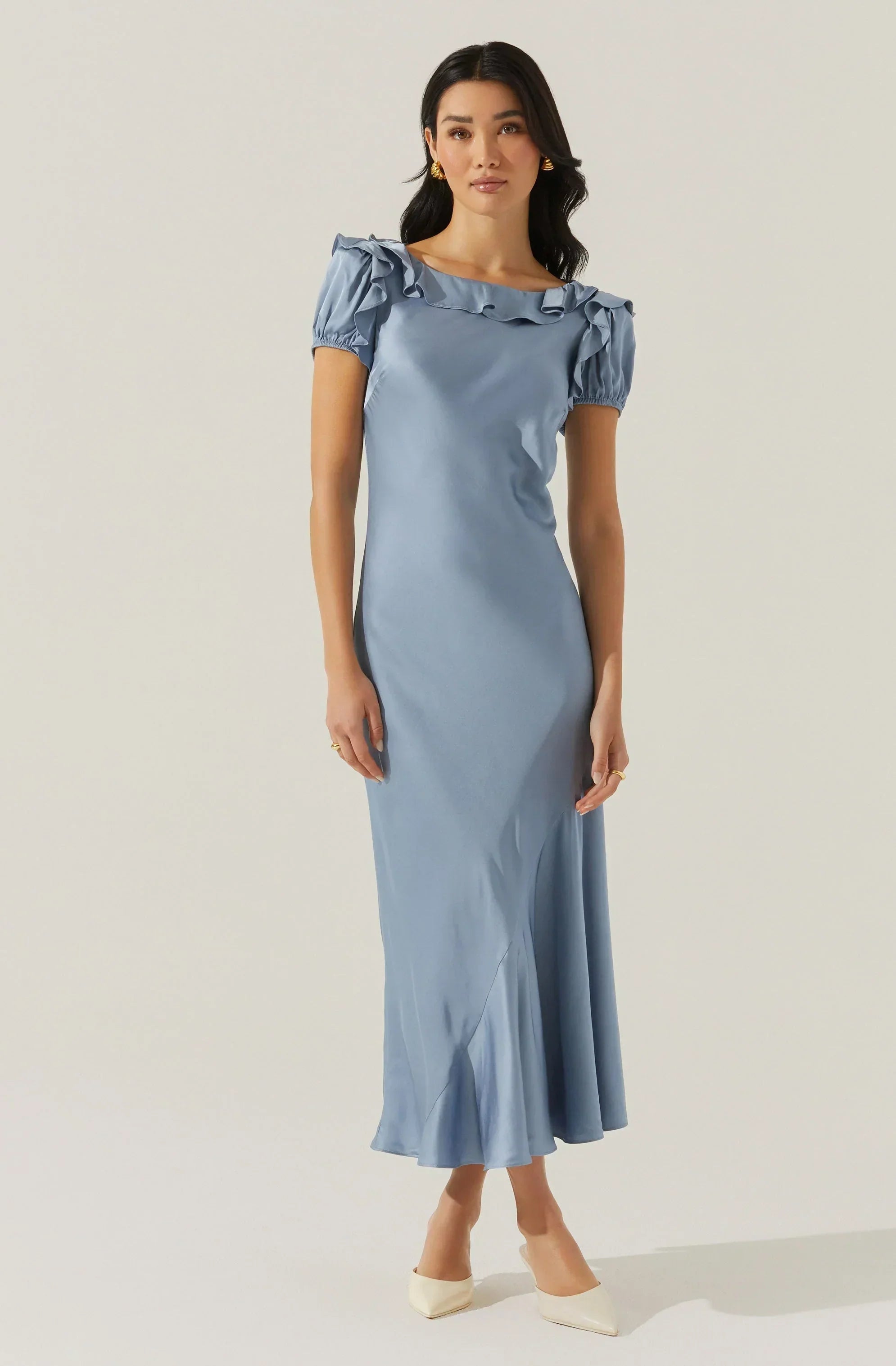 Auden Satin Ruffle Midi dress