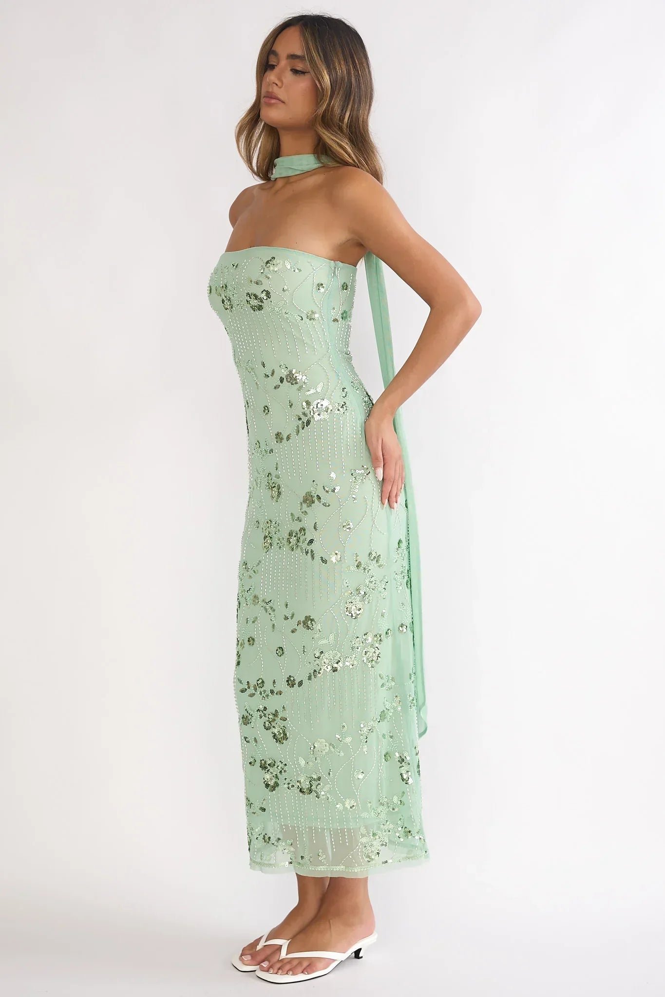 Jeremia Strapless Maxi Dress Sequin Mint