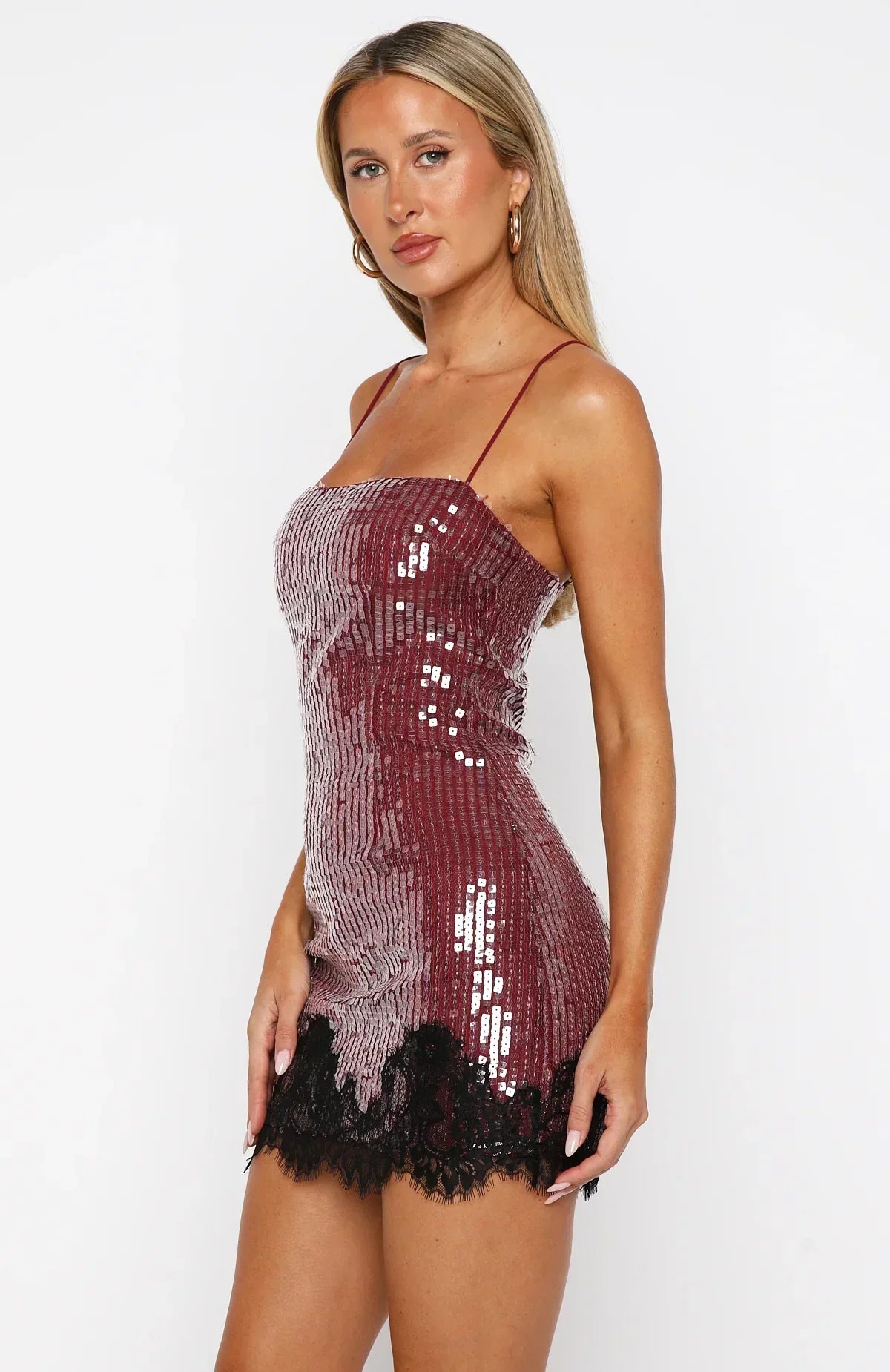 Taking It Easy Sequin Mini Dress Wine