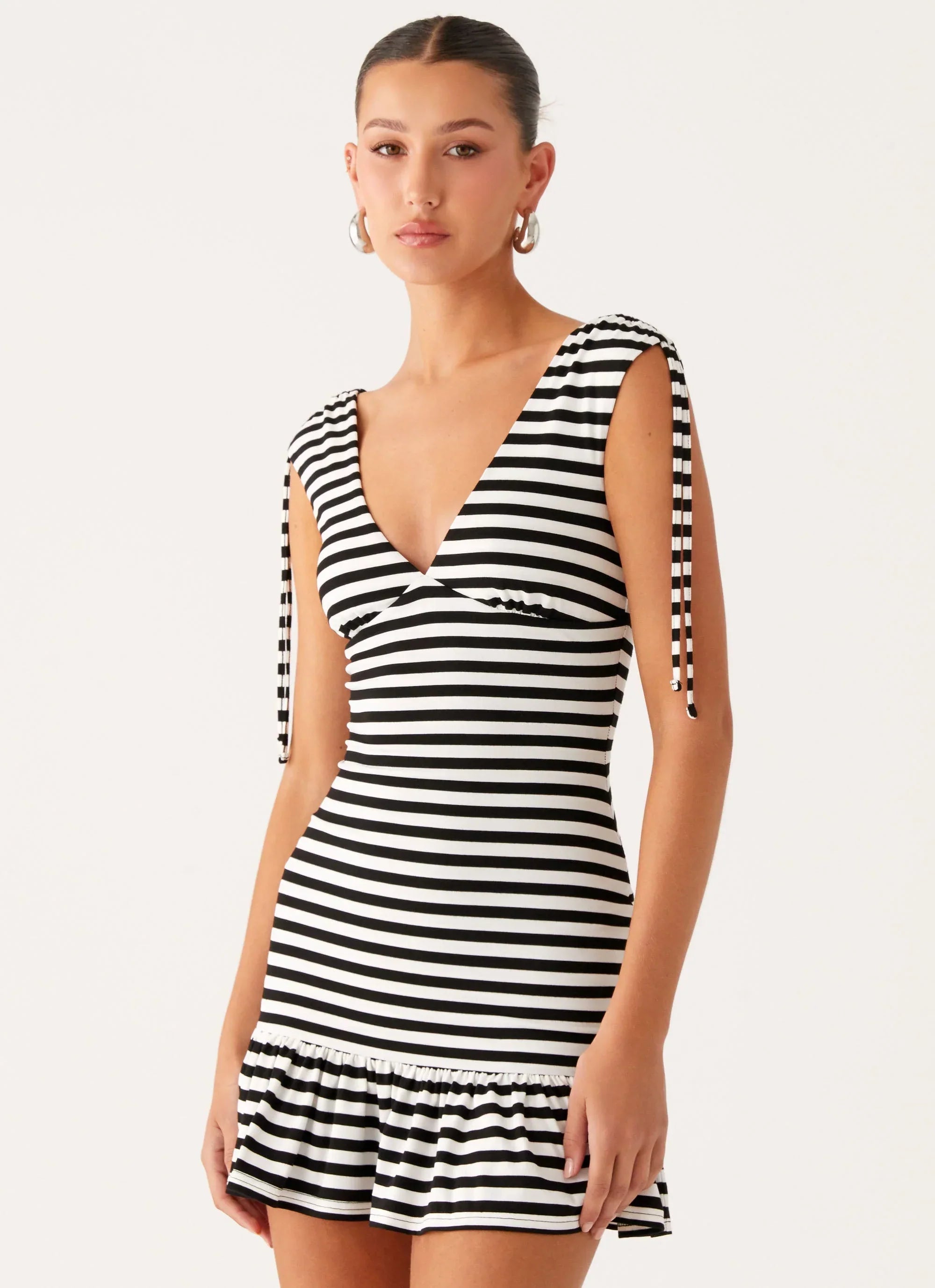 Acacia Mini Dress - Black White Stripe