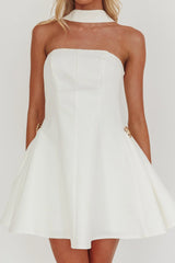 Annora Strapless Gold Button Mini Dress White