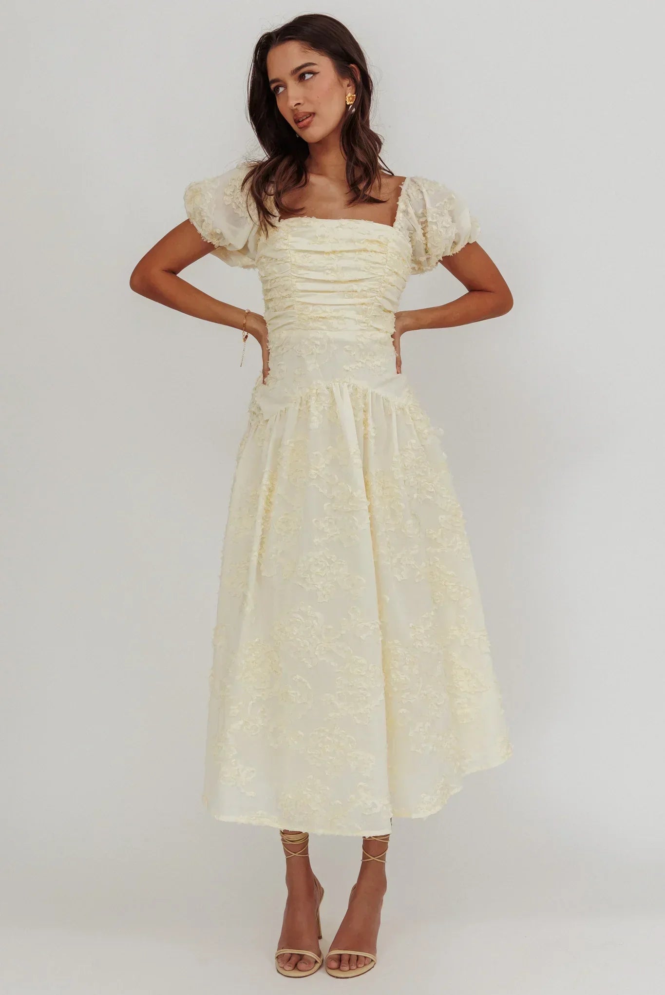 Telma Puff Sleeves Midi Dress Butter