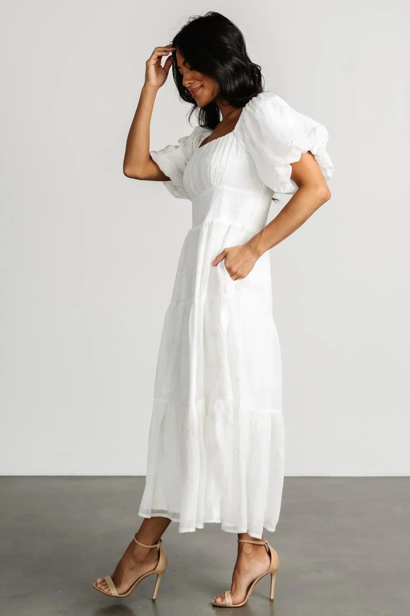 Rina Embroidered Shimmer Dress | Off White