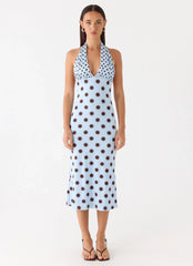 Awuku Midi Dress - Blue Mocha Dot