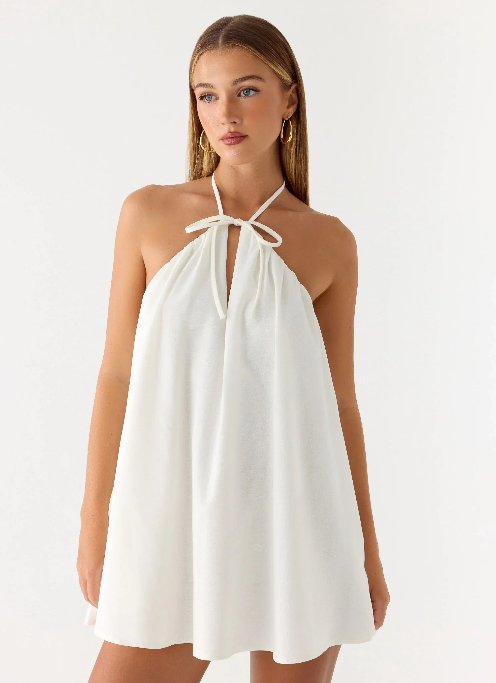 Soft Breeze Linen Mini Dress - White