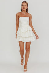 Destini Strapless Layered Frill Mini Dress Off White