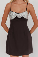 Sweet Caroline Sequin Twist Mini Dress Black/Silver