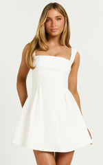 Ida Mini Dress - Wide Strap Straight Neck  Bow Back Dress in White