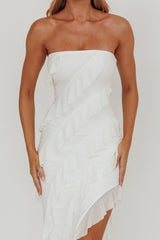 Just Friends Strapless Ruffle Maxi Dress Off White